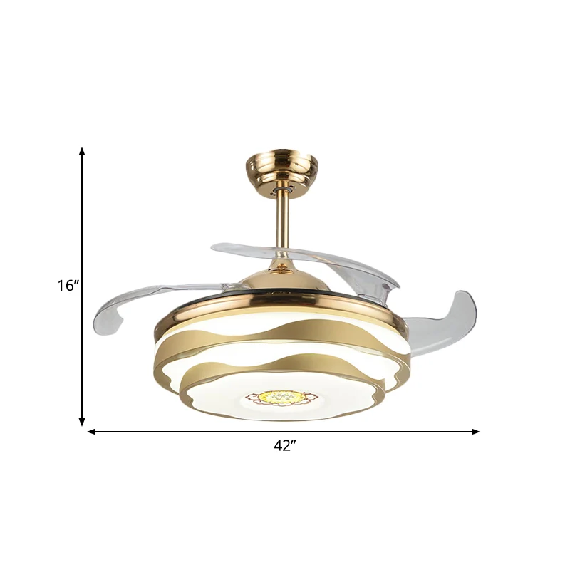 Nordic 2-laags bloemen semi-flush acryl slaapkamer 4-bladige LED-plafondventilator verlichting goud, 42" W Clearhalo