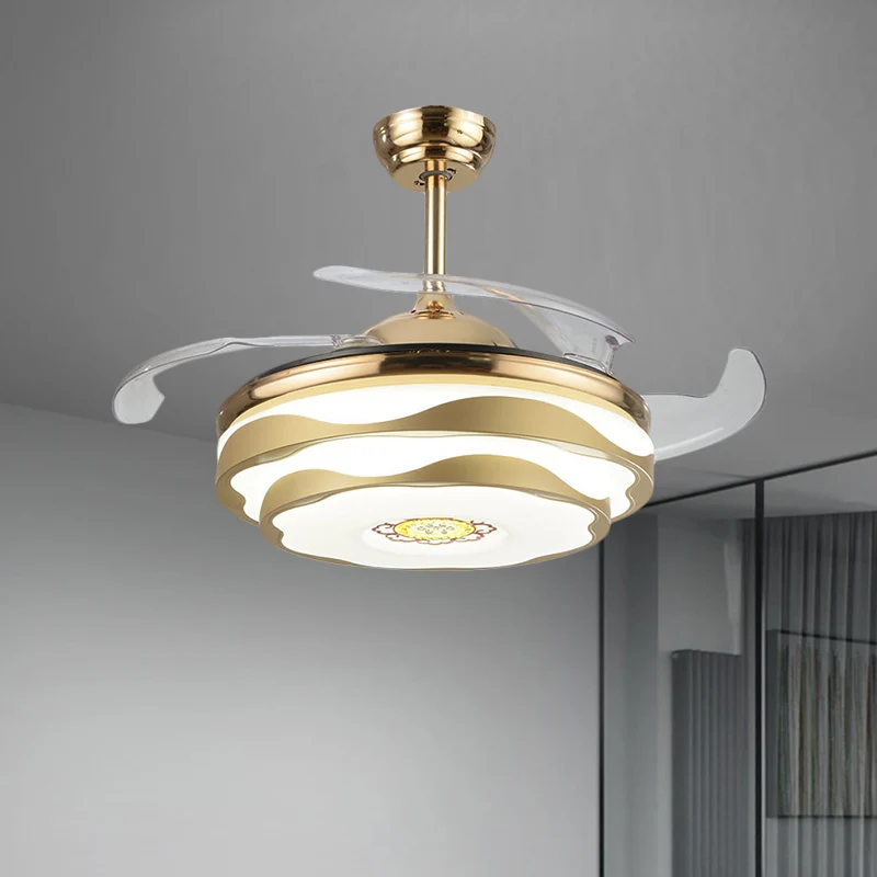 Nordic 2-laags bloemen semi-flush acryl slaapkamer 4-bladige LED-plafondventilator verlichting goud, 42" W Clearhalo