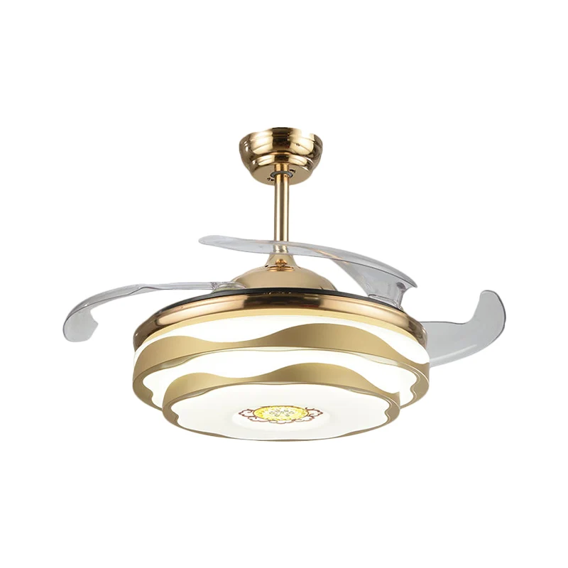 Nordic 2-laags bloemen semi-flush acryl slaapkamer 4-bladige LED-plafondventilator verlichting goud, 42" W Clearhalo