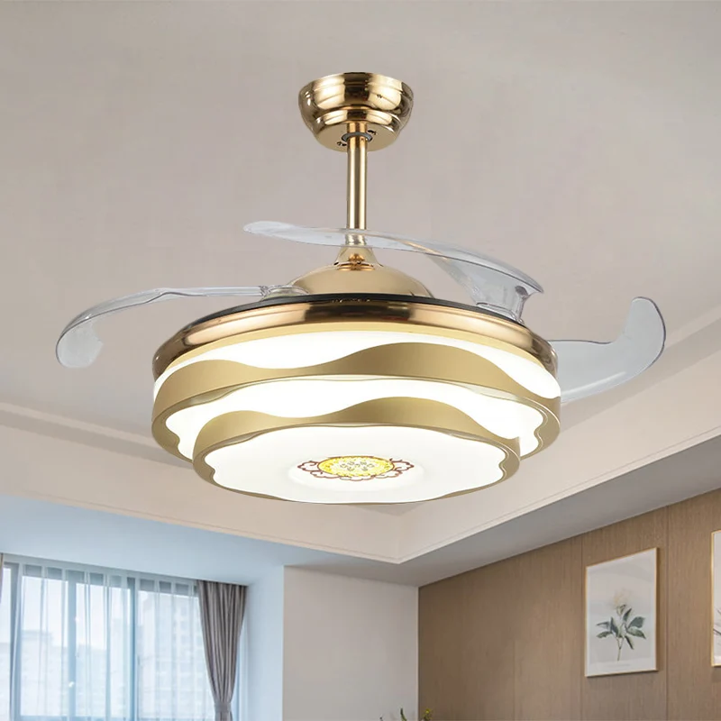 Nordic 2-laags bloemen semi-flush acryl slaapkamer 4-bladige LED-plafondventilator verlichting goud, 42" W Clearhalo