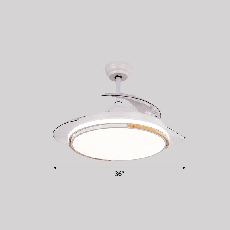 Nordic 3-bladen LED-hangende ventilatorverlichting, ronde afstandsbediening, semi-inbouwlamp met acrylkap Clearhalo