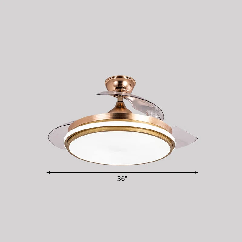 Nordic 3-bladen LED-hangende ventilatorverlichting, ronde afstandsbediening, semi-inbouwlamp met acrylkap Clearhalo