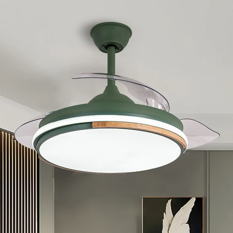 Nordic 3-bladen LED-hangende ventilatorverlichting, ronde afstandsbediening, semi-inbouwlamp met acrylkap Clearhalo