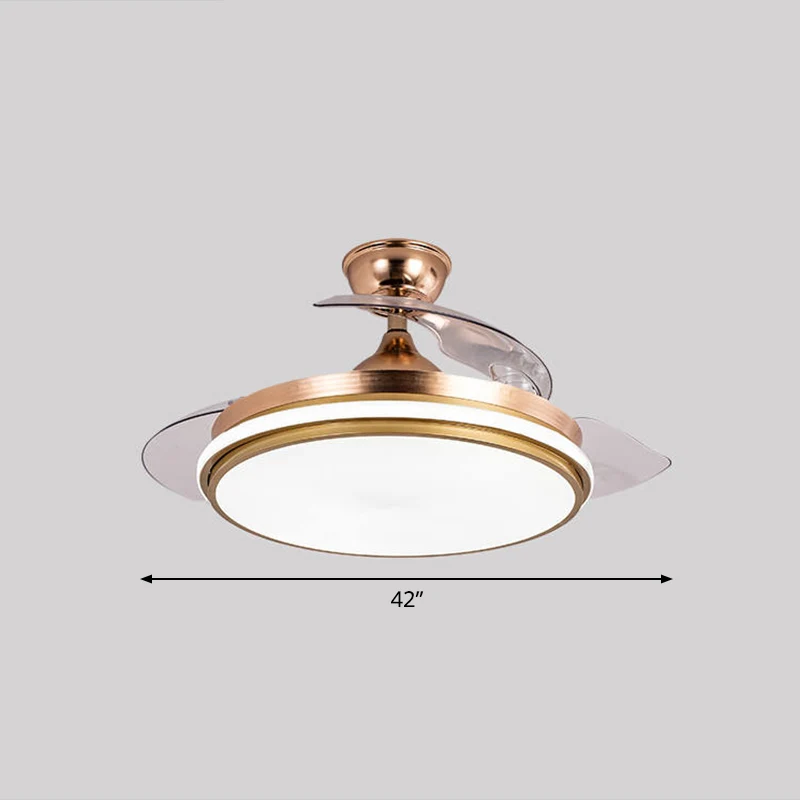 Nordic 3-bladen LED-hangende ventilatorverlichting, ronde afstandsbediening, semi-inbouwlamp met acrylkap Clearhalo