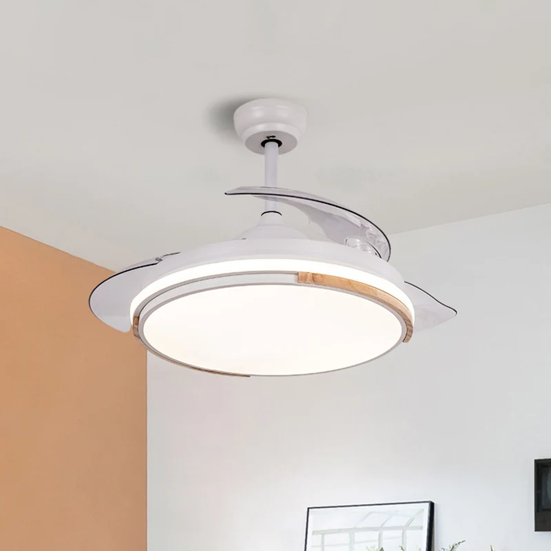 Nordic 3-bladen LED-hangende ventilatorverlichting, ronde afstandsbediening, semi-inbouwlamp met acrylkap Clearhalo
