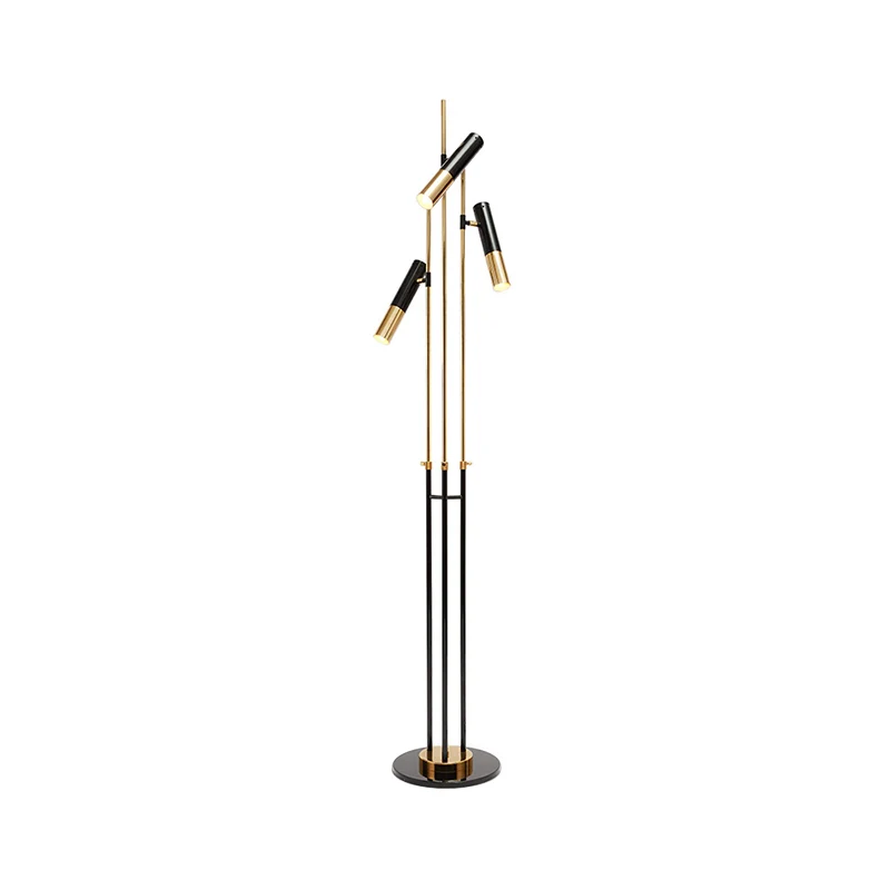 Nordic 3-kops leesvloerlamp Goud en zwart buisvormige vloerverlichting met metalen kap Clearhalo