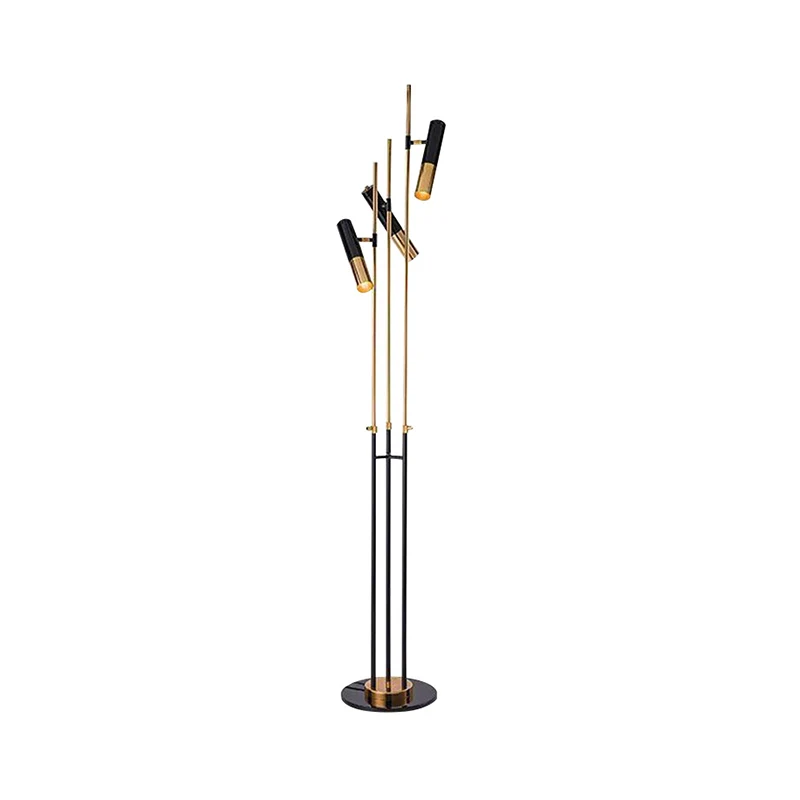 Nordic 3-kops leesvloerlamp Goud en zwart buisvormige vloerverlichting met metalen kap Clearhalo