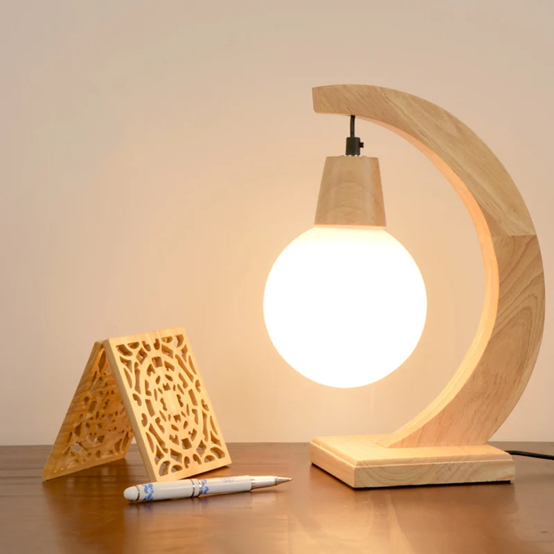 Nordic Arch Tafellamp Hout 1 Hoofd Slaapkamer Nachtstandlamp met Bal Crème Matglas Kap Clearhalo
