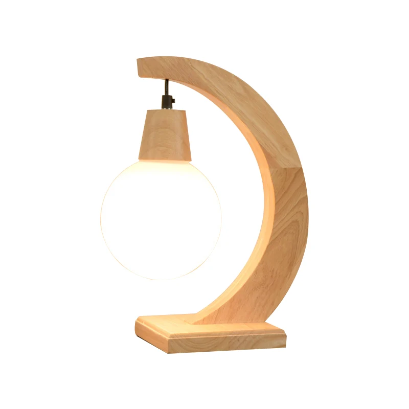 Nordic Arch Tafellamp Hout 1 Hoofd Slaapkamer Nachtstandlamp met Bal Crème Matglas Kap Clearhalo