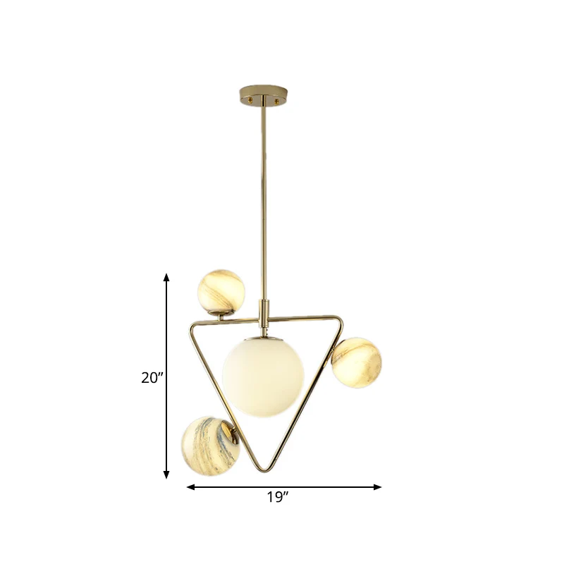 Nordic Ball kroonluchter licht matglas 4-lamps woonkamer hanglamp goud met driehoekige kooi Clearhalo