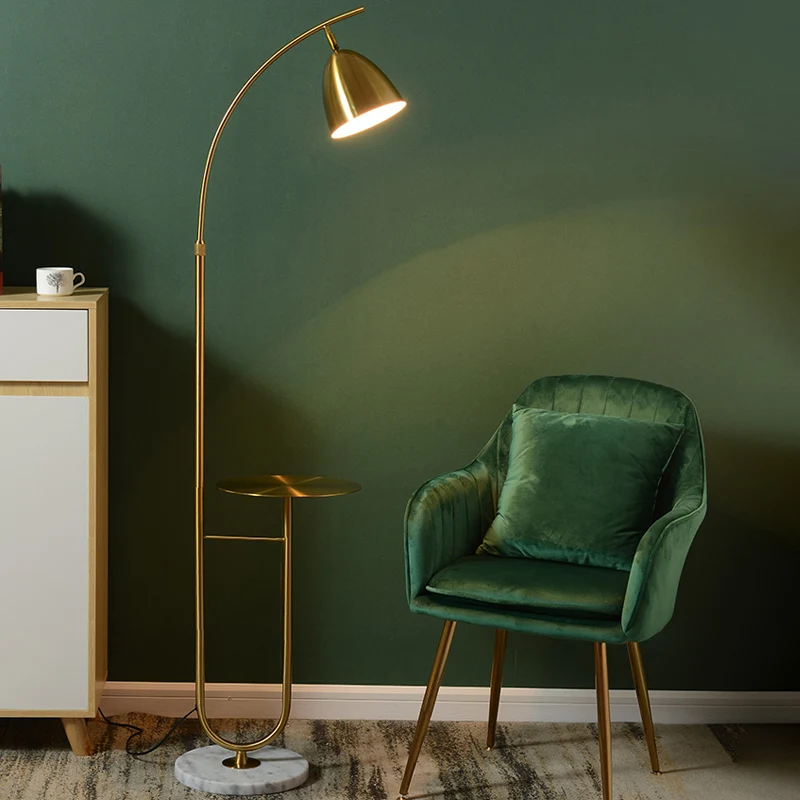 Nordic Bell Shade vloerlamp metallic 1-lamps staande woonkamerlamp met marmeren voet Clearhalo