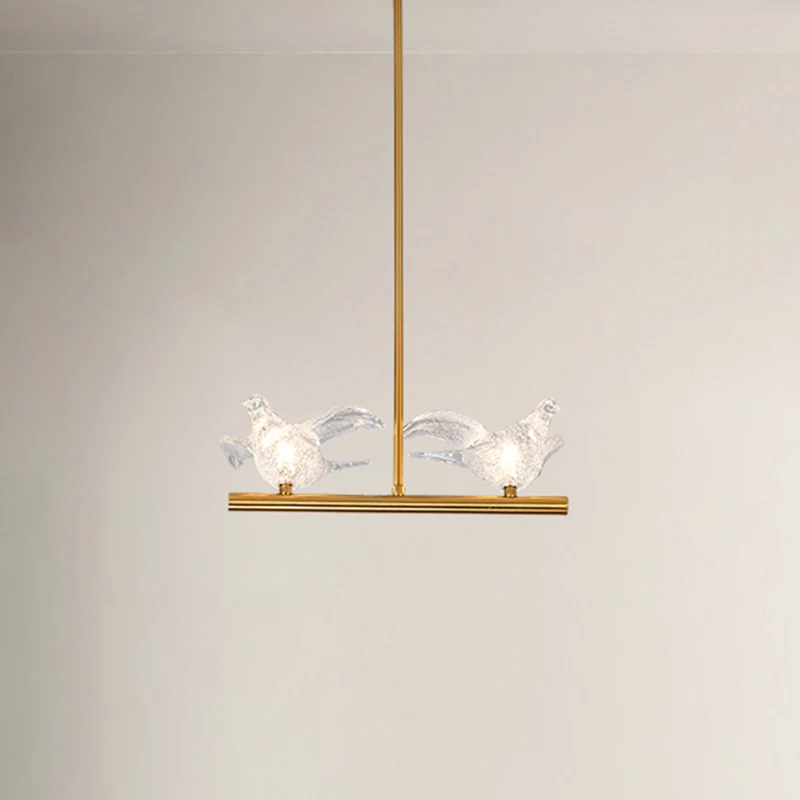 Nordic Bird Kroonluchter Licht Helder Kristal 2/3/4 Lampen Restaurant Downverlichting Hanger goud Clearhalo