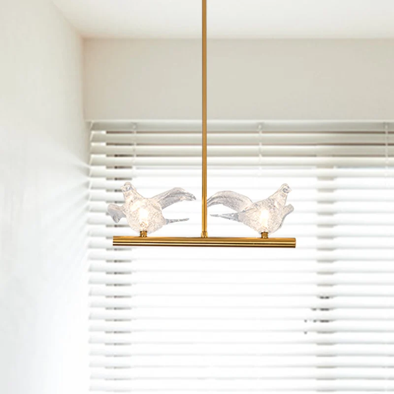Nordic Bird Kroonluchter Licht Helder Kristal 2/3/4 Lampen Restaurant Downverlichting Hanger goud Clearhalo