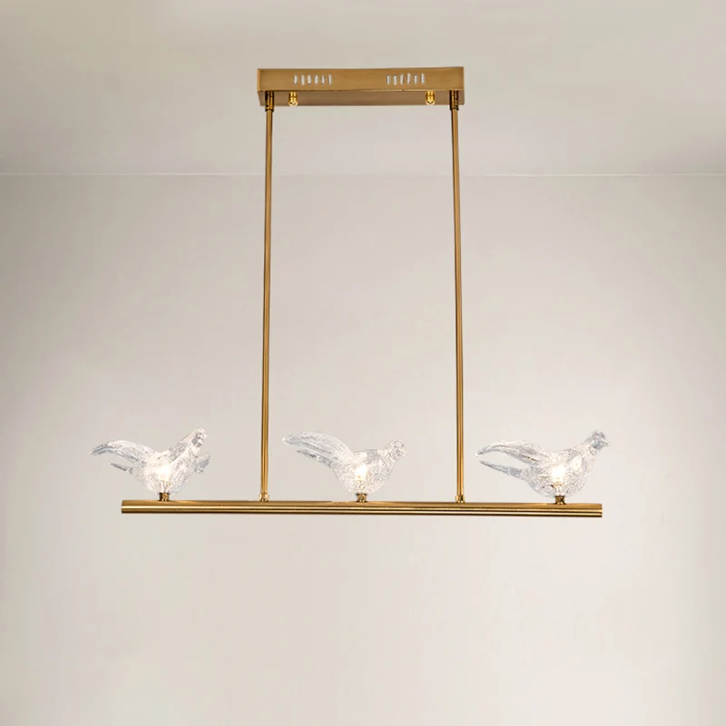 Nordic Bird Kroonluchter Licht Helder Kristal 2/3/4 Lampen Restaurant Downverlichting Hanger goud Clearhalo