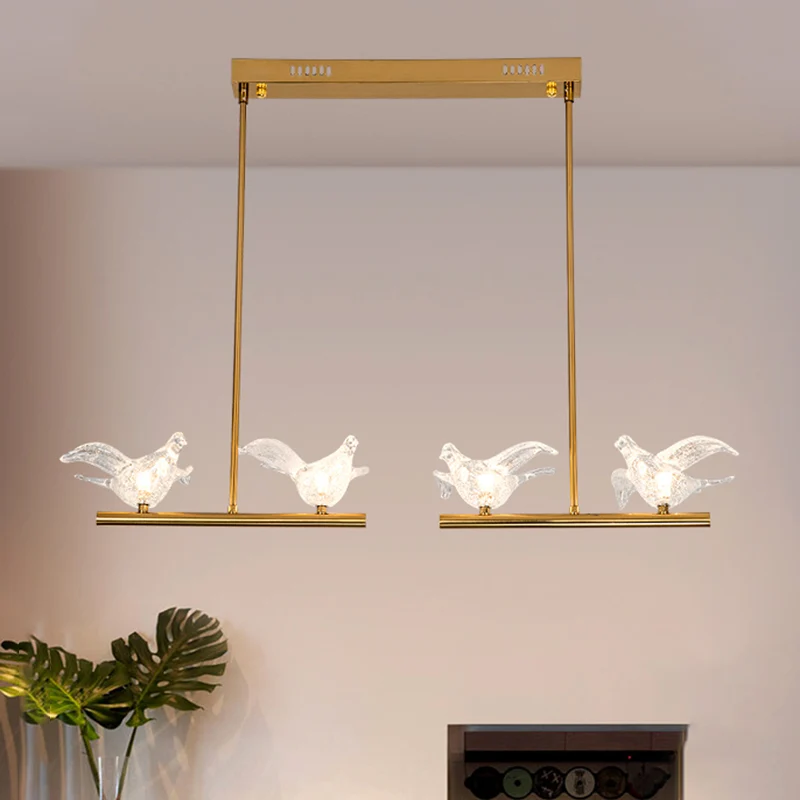 Nordic Bird Kroonluchter Licht Helder Kristal 2/3/4 Lampen Restaurant Downverlichting Hanger goud Clearhalo