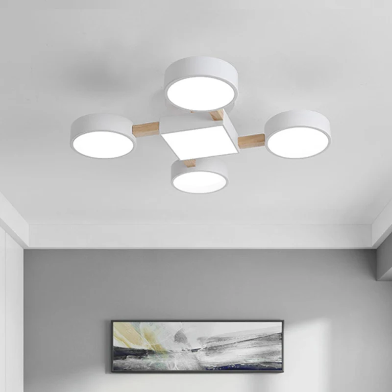 Nordic Branching houten plafondverlichting LED semi-inbouwlamp wit met ronde vierkante kap voor slaapkamer Clearhalo