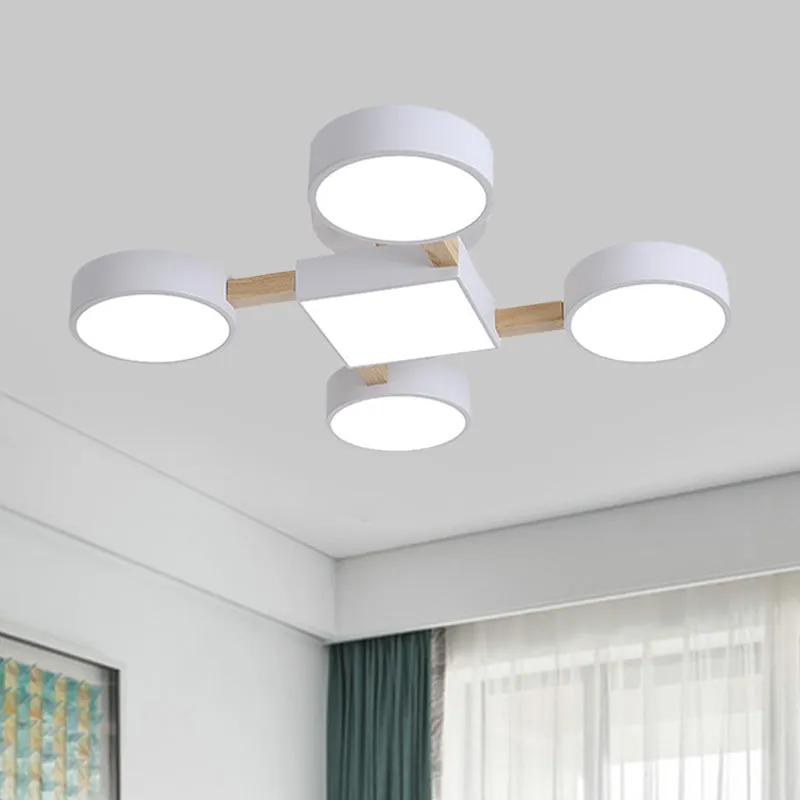 Nordic Branching houten plafondverlichting LED semi-inbouwlamp wit met ronde vierkante kap voor slaapkamer Clearhalo