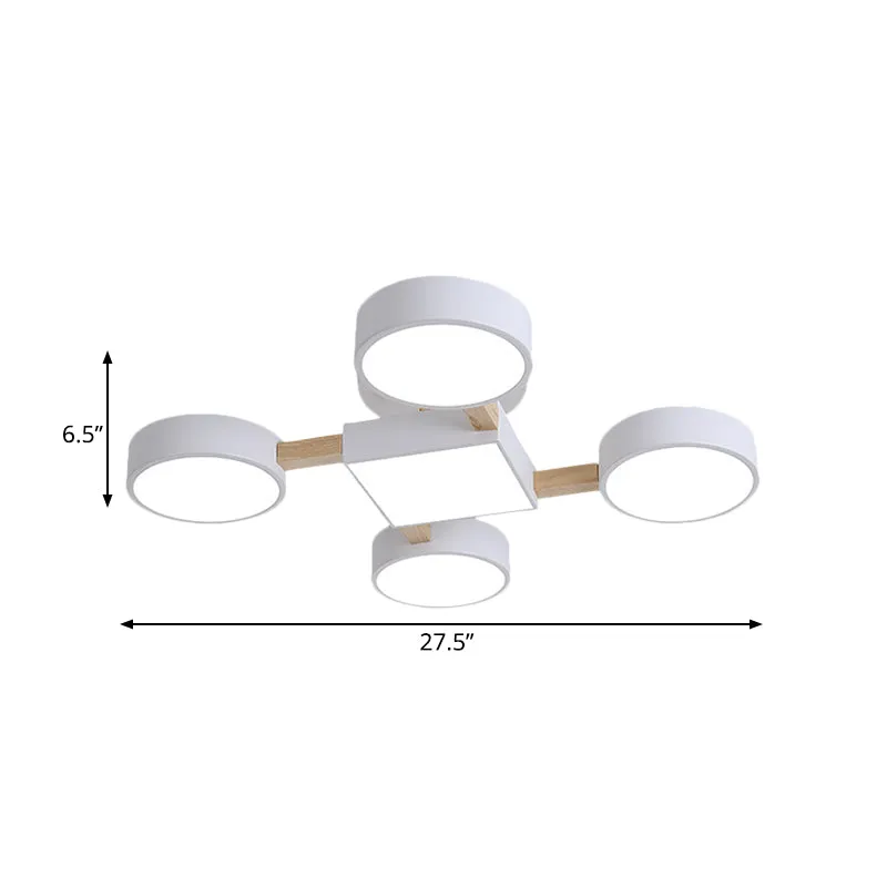 Nordic Branching houten plafondverlichting LED semi-inbouwlamp wit met ronde vierkante kap voor slaapkamer Clearhalo