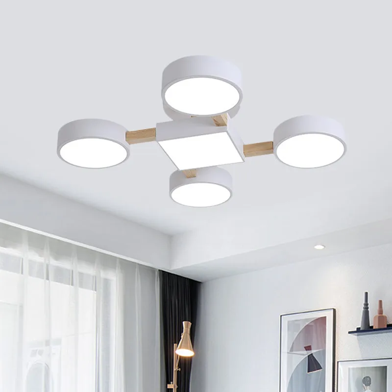 Nordic Branching houten plafondverlichting LED semi-inbouwlamp wit met ronde vierkante kap voor slaapkamer Clearhalo
