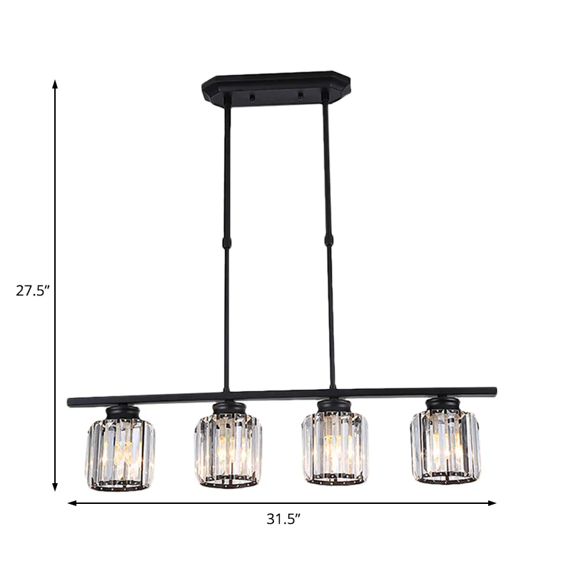Nordic cilinder eiland hanger kristal 3/4 lampen hangende plafondlamp zwart voor woonkamer Clearhalo