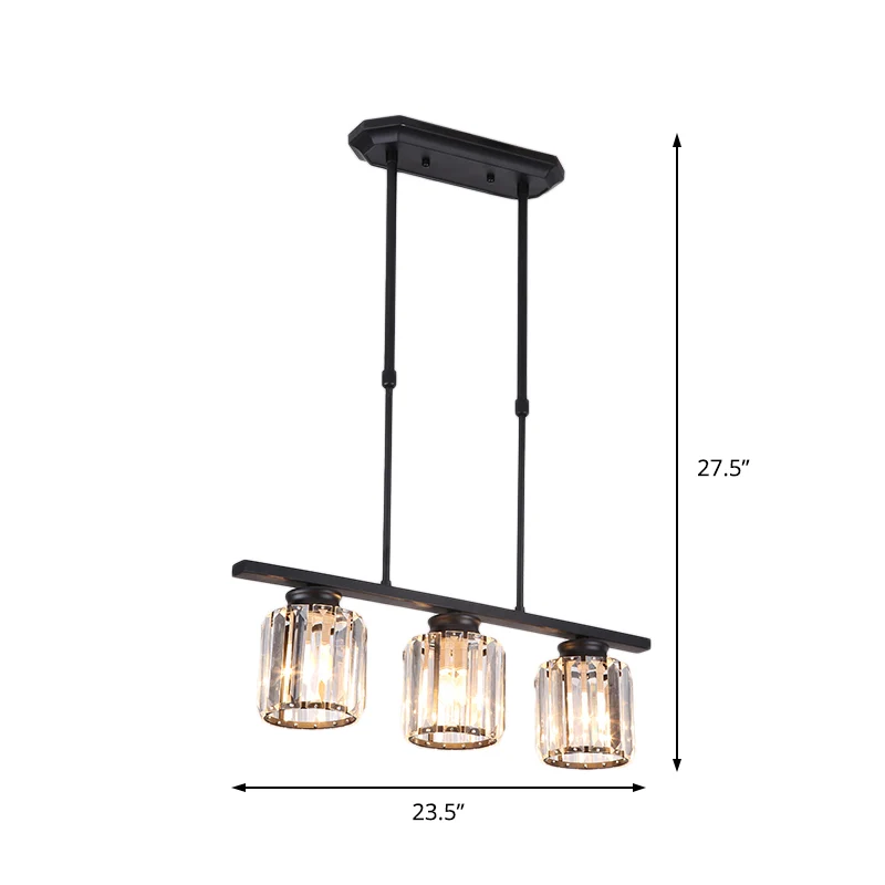 Nordic cilinder eiland hanger kristal 3/4 lampen hangende plafondlamp zwart voor woonkamer Clearhalo