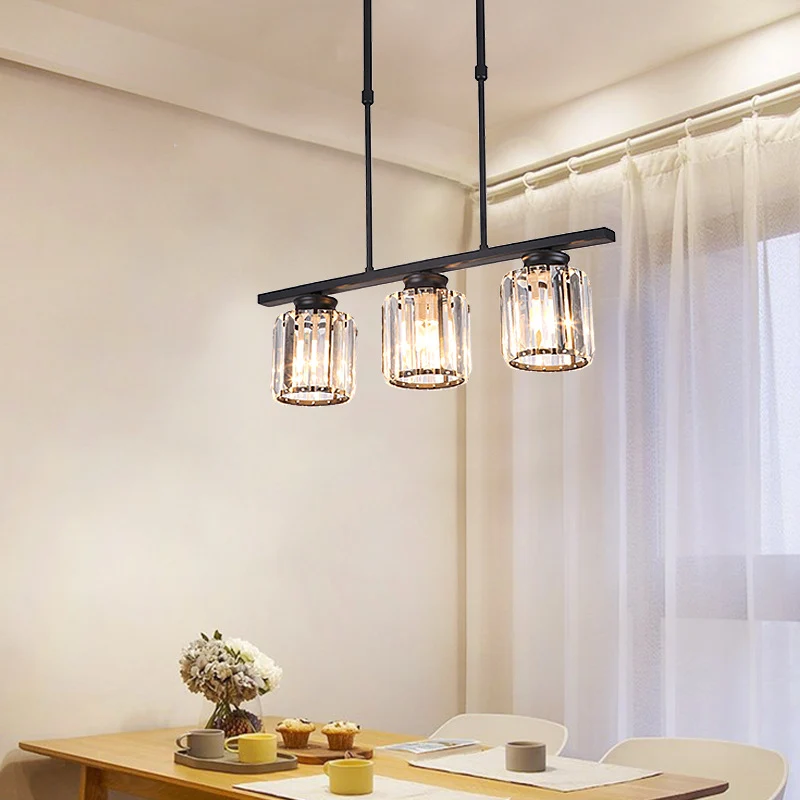 Nordic cilinder eiland hanger kristal 3/4 lampen hangende plafondlamp zwart voor woonkamer Clearhalo