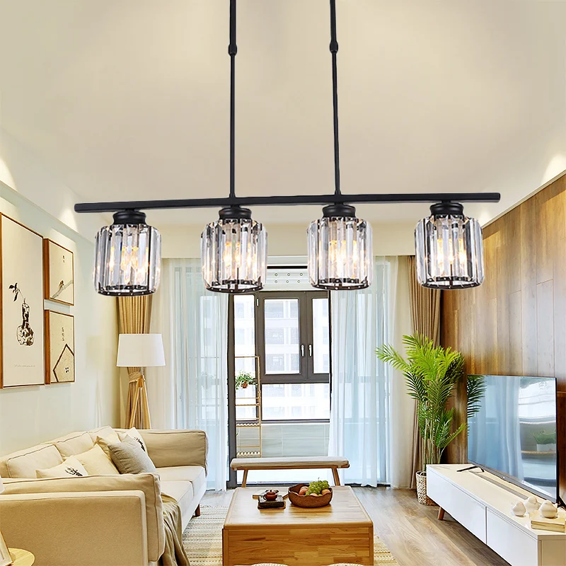 Nordic cilinder eiland hanger kristal 3/4 lampen hangende plafondlamp zwart voor woonkamer Clearhalo