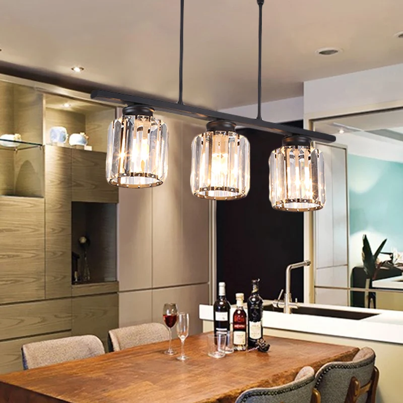 Nordic cilinder eiland hanger kristal 3/4 lampen hangende plafondlamp zwart voor woonkamer Clearhalo