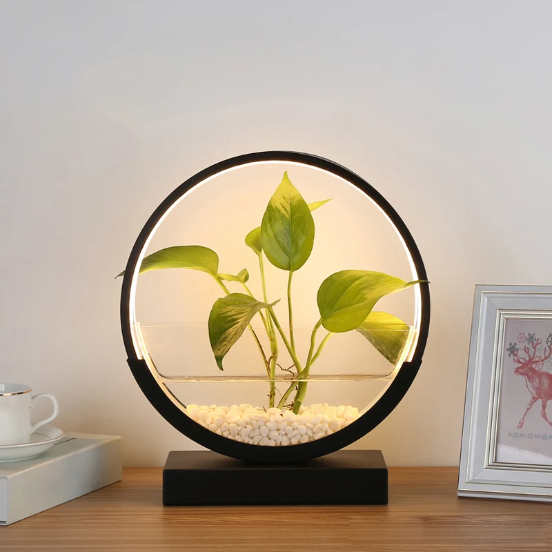Nordic Circle tafellamp acryl slaapkamer LED-nachtlampje met hydrocultuur plantenpotontwerp Clearhalo