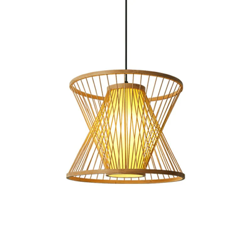 Nordic Conische Kooi Hanglamp Bamboe 1-Licht Eetkamer Hanglamp Hout Clearhalo