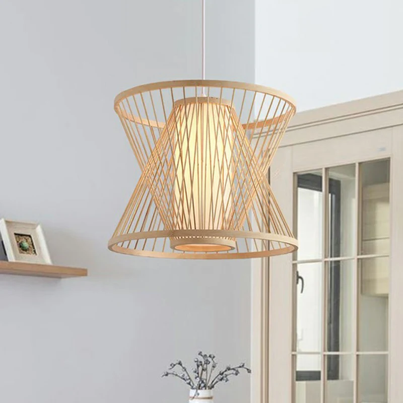 Nordic Conische Kooi Hanglamp Bamboe 1-Licht Eetkamer Hanglamp Hout Clearhalo