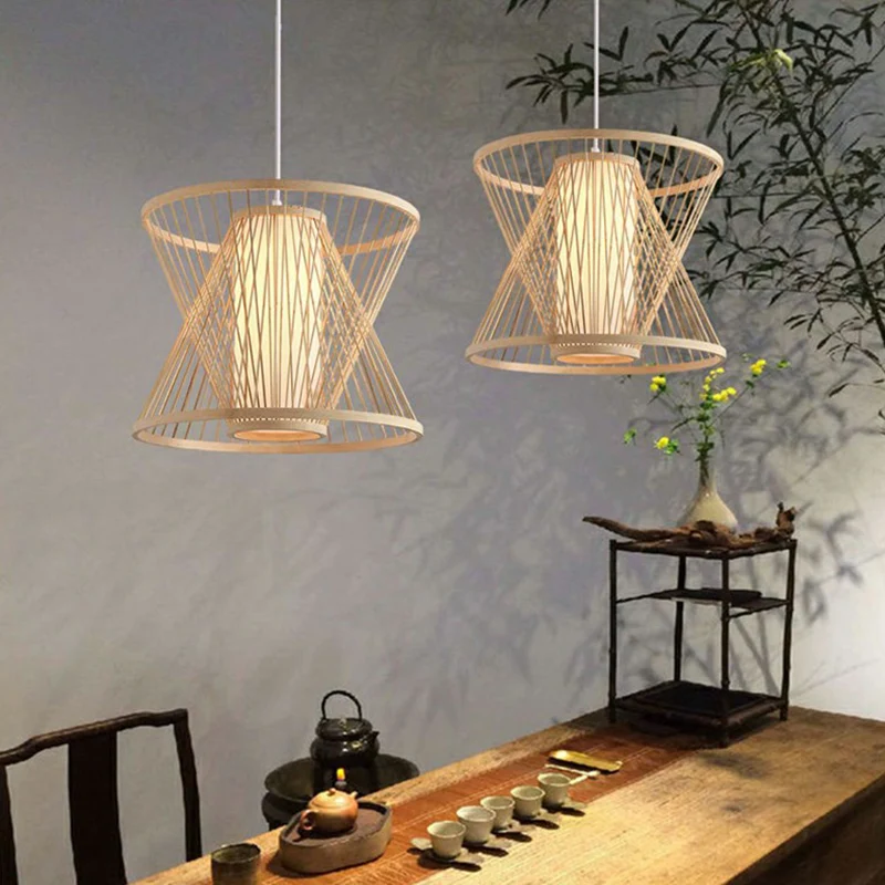 Nordic Conische Kooi Hanglamp Bamboe 1-Licht Eetkamer Hanglamp Hout Clearhalo