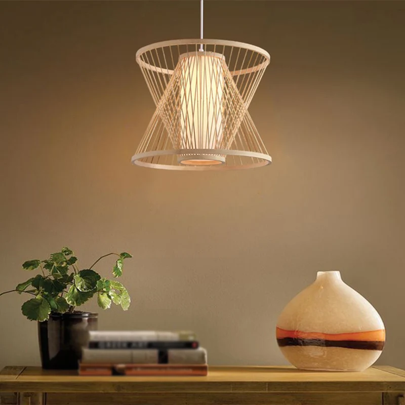 Nordic Conische Kooi Hanglamp Bamboe 1-Licht Eetkamer Hanglamp Hout Clearhalo