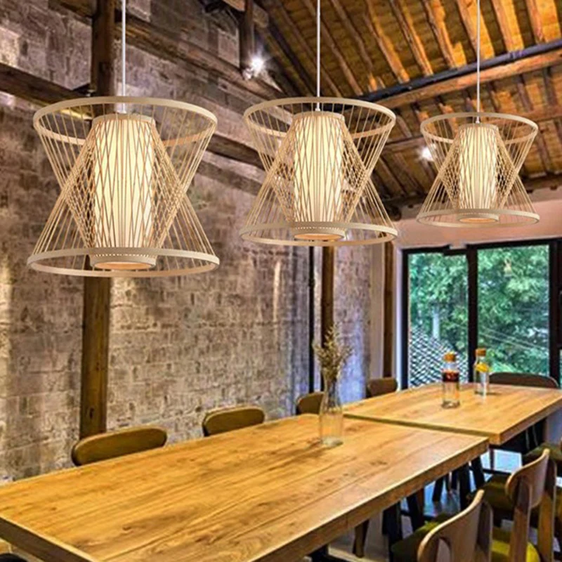 Nordic Conische Kooi Hanglamp Bamboe 1-Licht Eetkamer Hanglamp Hout Clearhalo
