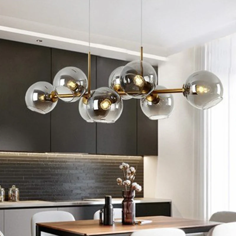 Nordic Dome ophangverlichting Rookgrijs glas 8-koppige eetkamer hangend eilandlicht Clearhalo