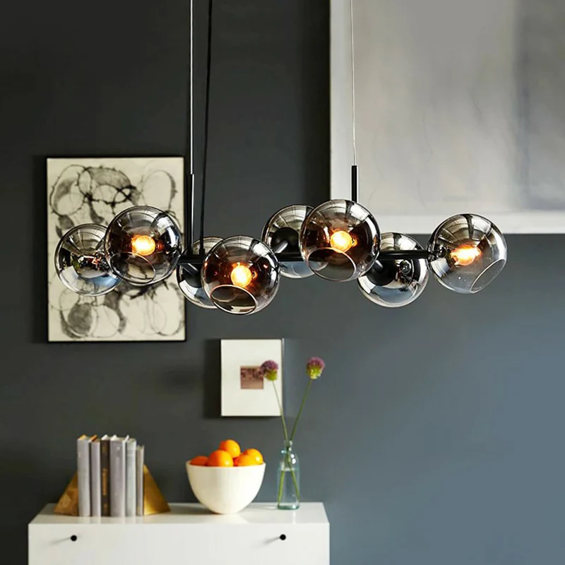 Nordic Dome ophangverlichting Rookgrijs glas 8-koppige eetkamer hangend eilandlicht Clearhalo