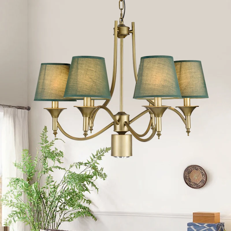 Nordic Empire Shade Kroonluchter Lichtpunt 6 Lichten Wit/Groen/Legergroen Stof Hangend Plafondlicht Clearhalo