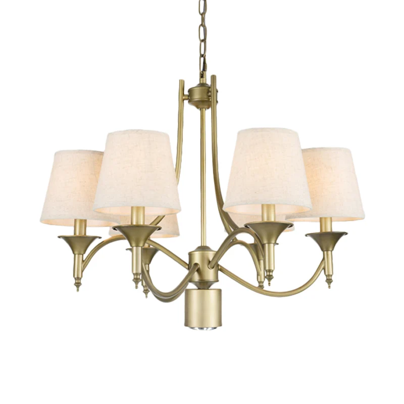 Nordic Empire Shade Kroonluchter Lichtpunt 6 Lichten Wit/Groen/Legergroen Stof Hangend Plafondlicht Clearhalo