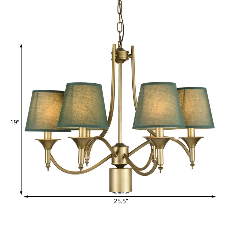 Nordic Empire Shade Kroonluchter Lichtpunt 6 Lichten Wit/Groen/Legergroen Stof Hangend Plafondlicht Clearhalo