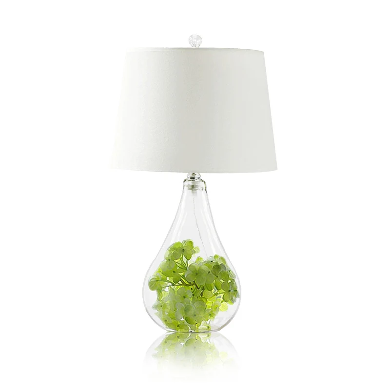 Nordic Empire Shade Tafellamp Stof Enkele Woonkamer Nachtkastje Lamp met Peer Helder Glazen Voet Wit Clearhalo