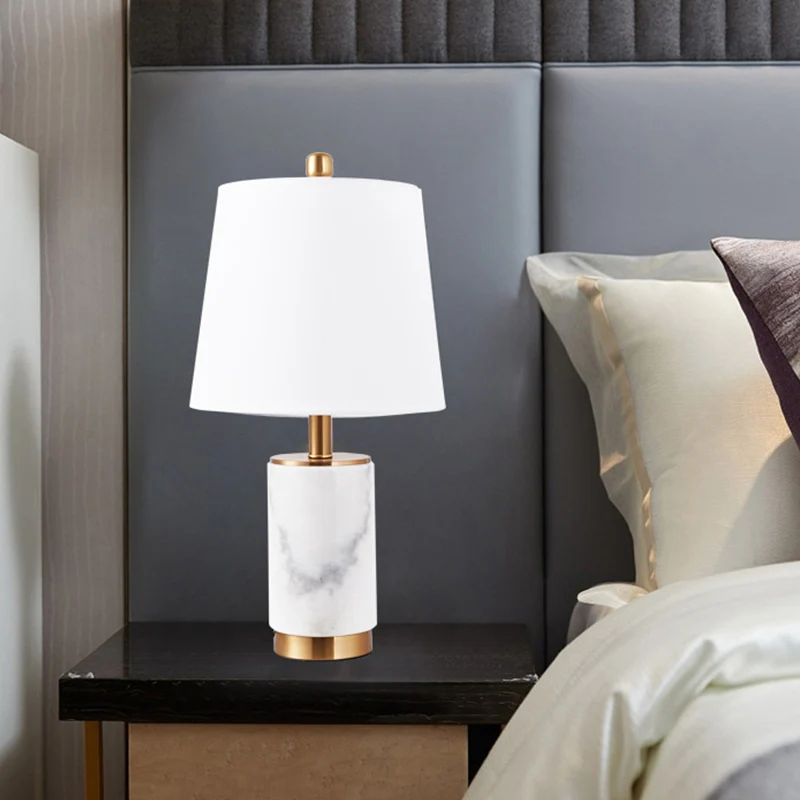Nordic Empire Shade tafellamp stof 1 lamp slaapkamer nachtlampje met marmeren zuil zwart/wit/grijs Clearhalo