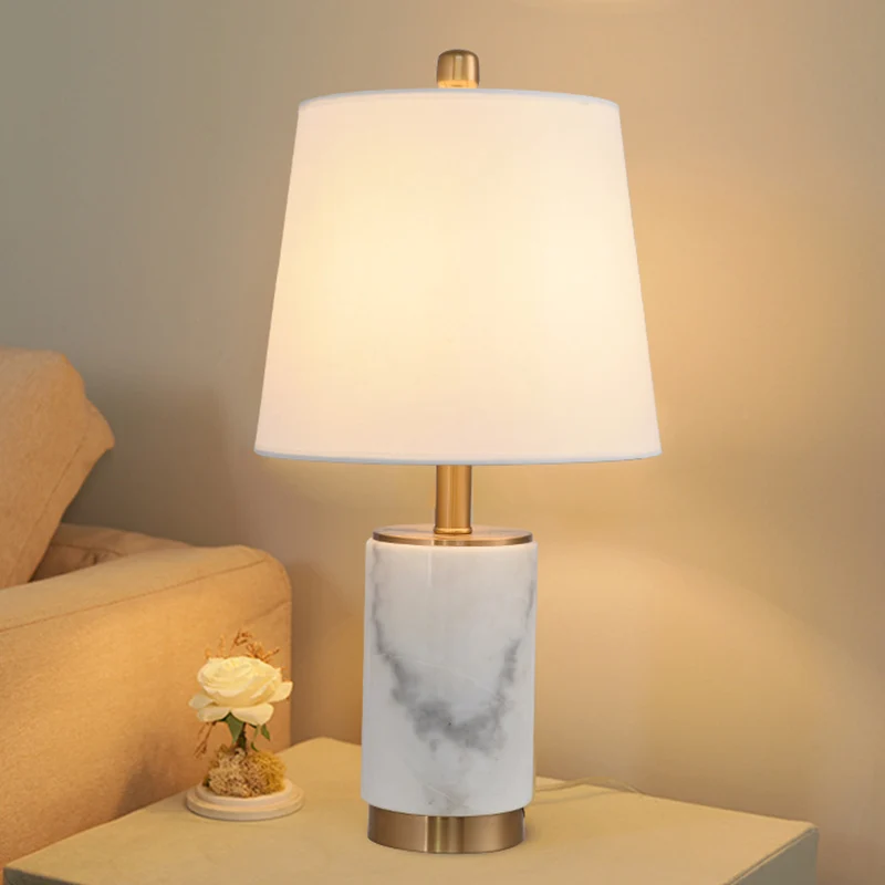 Nordic Empire Shade tafellamp stof 1 lamp slaapkamer nachtlampje met marmeren zuil zwart/wit/grijs Clearhalo