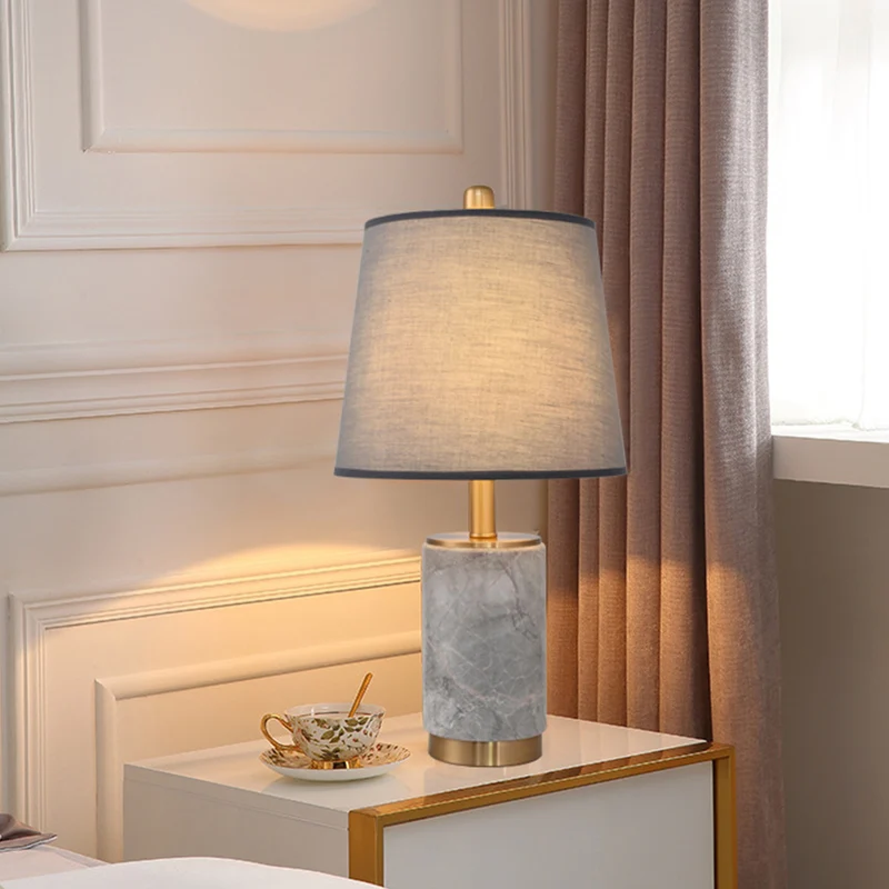 Nordic Empire Shade tafellamp stof 1 lamp slaapkamer nachtlampje met marmeren zuil zwart/wit/grijs Clearhalo