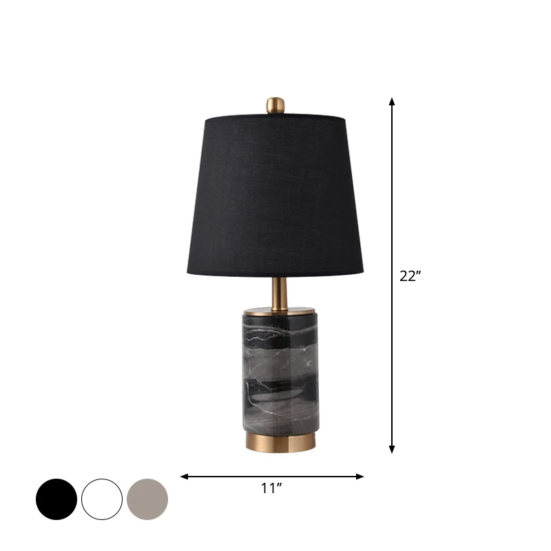 Nordic Empire Shade tafellamp stof 1 lamp slaapkamer nachtlampje met marmeren zuil zwart/wit/grijs Clearhalo