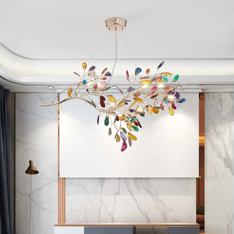 Nordic Firefly kroonluchter hanglamp kleurrijke agaat woonkamer LED hanglamp champagne Clearhalo