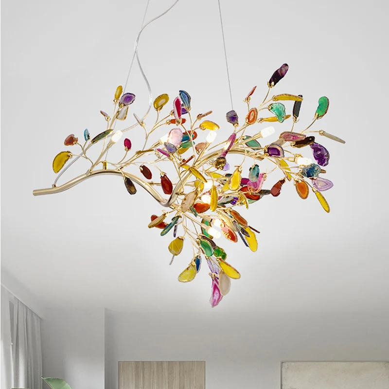 Nordic Firefly kroonluchter hanglamp kleurrijke agaat woonkamer LED hanglamp champagne Clearhalo