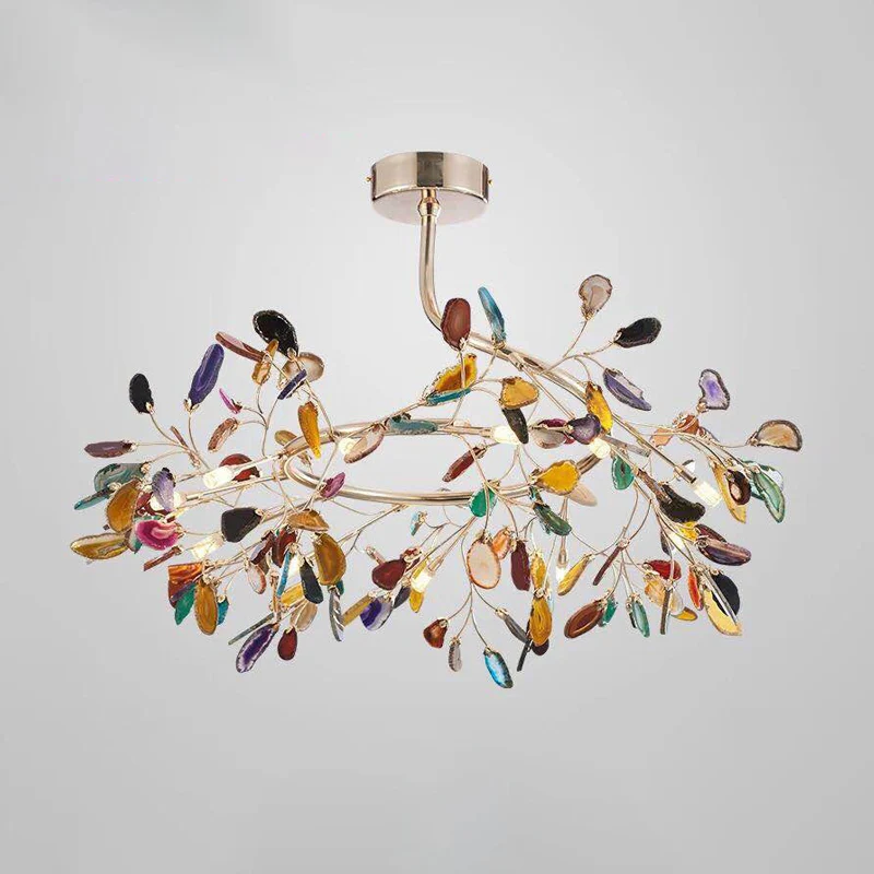 Nordic Firefly kroonluchter hanglamp kleurrijke agaat woonkamer LED hanglamp champagne Clearhalo