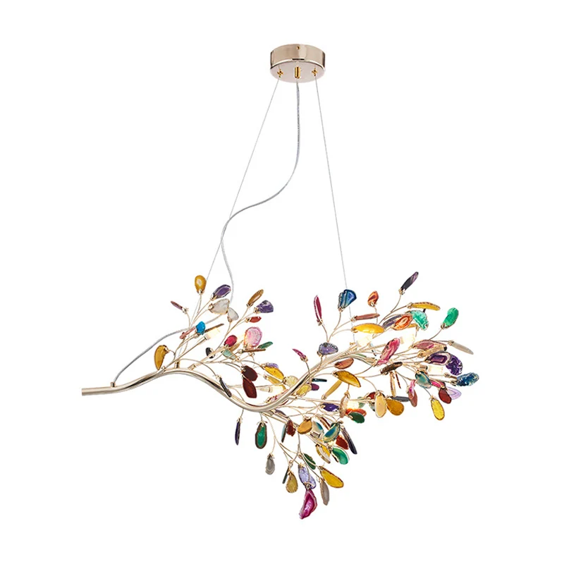 Nordic Firefly kroonluchter hanglamp kleurrijke agaat woonkamer LED hanglamp champagne Clearhalo