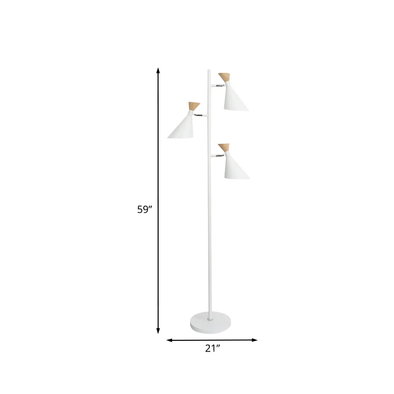 Nordic Flaring Vloerleeslamp Metallic 2/3 Heads Studeerkamer Stand-up Lamp wit Clearhalo