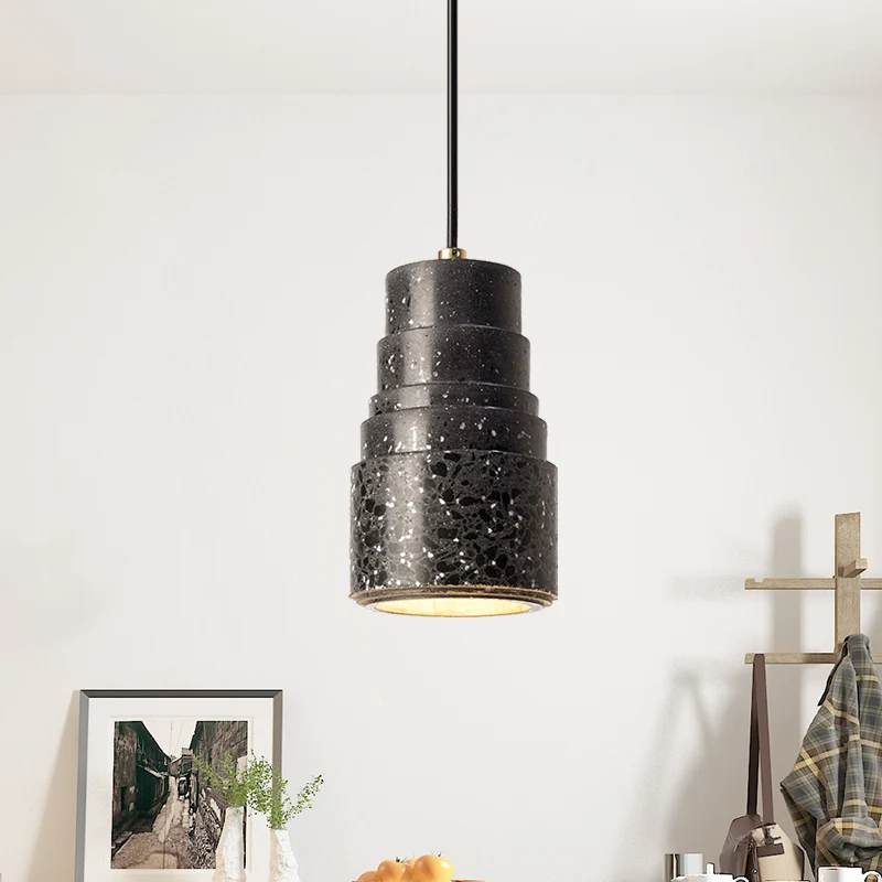 Nordic gelaagde buishangende verlichting Terrazzo 1-lichts nachtkastje hanglamp zwart Clearhalo